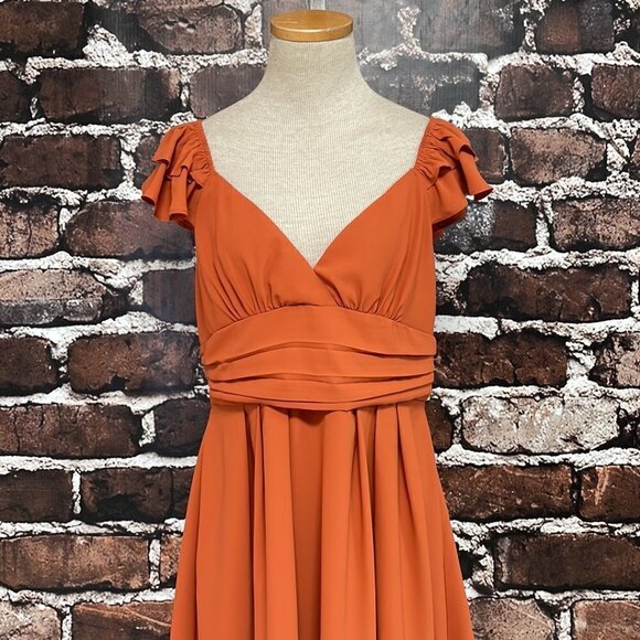 Mint Choco Just Right Rust Fit & Flare Dress Short Sleeve V-Neck Orange Size L - Picture 8 of 17